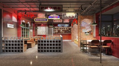 现代复古中餐厅3D模型下载